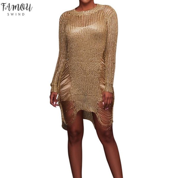 women metallic knitted shredded sweater dress popular stretch ladder cut-out metallic sequins dress beach wea, Black;gray