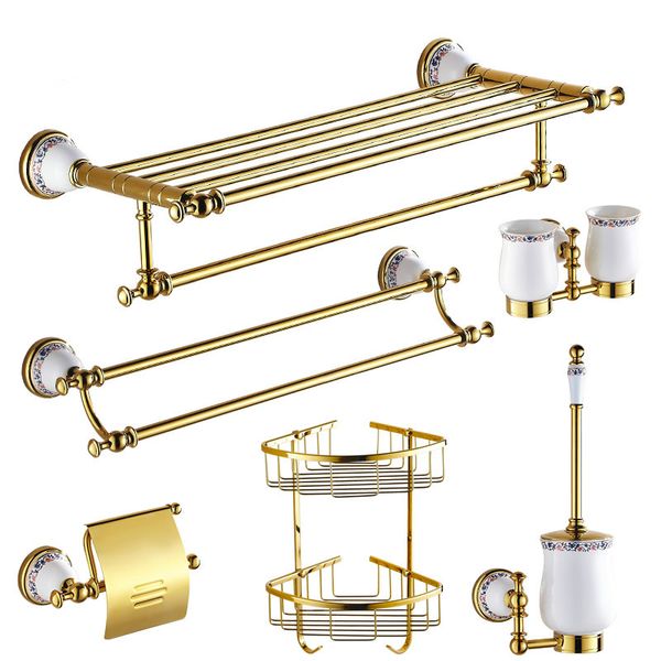 gold ceramic&brass bathroom accessories sets porcelain base bathroom hardware set flower polished product sets
gold ceramic&brass bathroom accessories sets porcelain base bathroom hardware set flower polished product sets