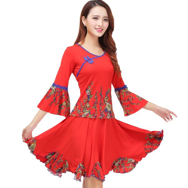 2018 spring and summer women's milk silk square dance costume set printing new long sleeve dance clothing exercise clothes m-6xl, Black;red
2018 spring and summer women's milk silk square dance costume set printing new long sleeve dance clothing exercise clothes m-6xl, Black;red