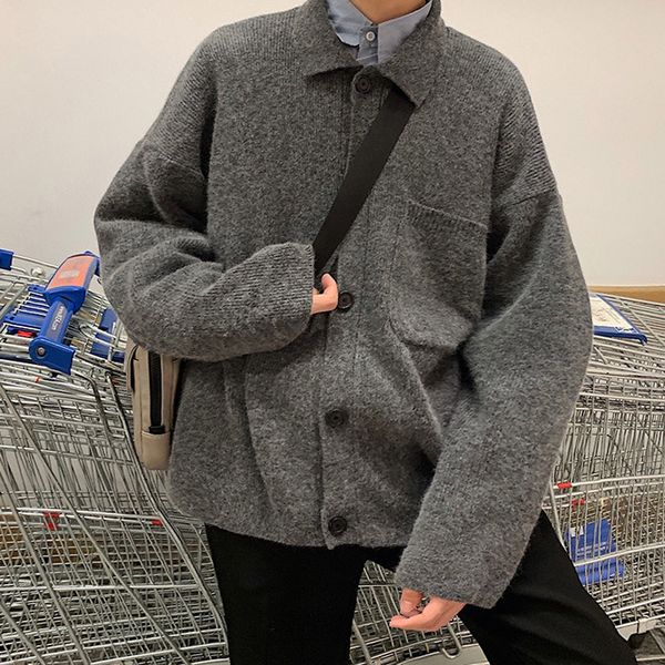 spring men's lapel sweatercoat knitted sweaters loose bf style loose boys clothing black gray camel d62, White;black
spring men's lapel sweatercoat knitted sweaters loose bf style loose boys clothing black gray camel d62, White;black