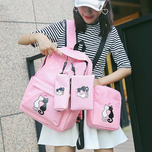 4pcs lovely cute cat printed backpack set preppy canvas shoulder pen bags girls students chic school bag for women female lady
4pcs lovely cute cat printed backpack set preppy canvas shoulder pen bags girls students chic school bag for women female lady