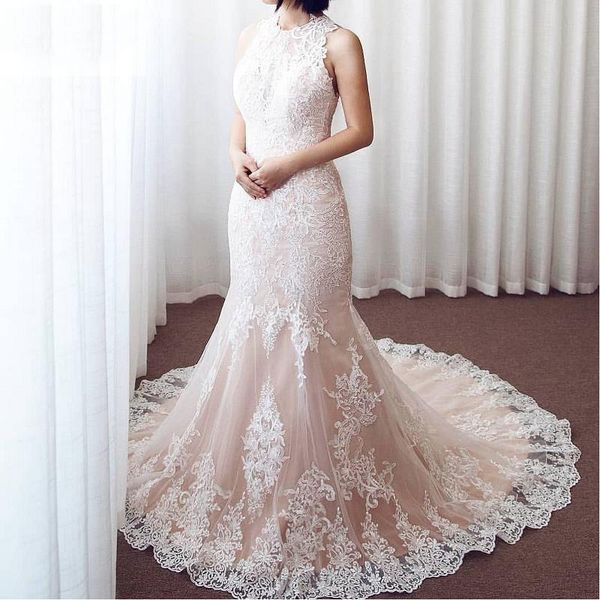 2020 elegant mermaid wedding dresses appliques covered button lace bridal gowns sleeveless customize wedding dress plus size, White
2020 elegant mermaid wedding dresses appliques covered button lace bridal gowns sleeveless customize wedding dress plus size, White