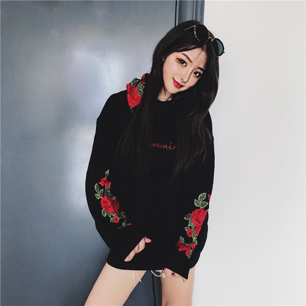 women rose hoodies sweatshirts cotton headwear us size s-xl, Black