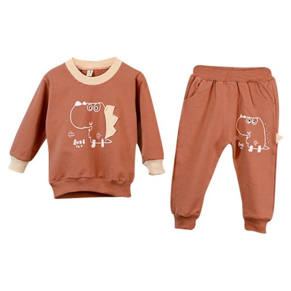 

new autumn baby clothes long sleeve cartoon dinosaur print hoodie sweatshirt +pants trouser casual set for boy girl 6m-4t, White