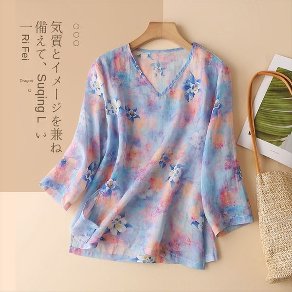 s9259 clothes cotton and linen clothes (clothes) pure ramie women's summer seven-point sleeve loose printing v-neck cotton and linen sm, White
s9259 clothes cotton and linen clothes (clothes) pure ramie women's summer seven-point sleeve loose printing v-neck cotton and linen sm, White