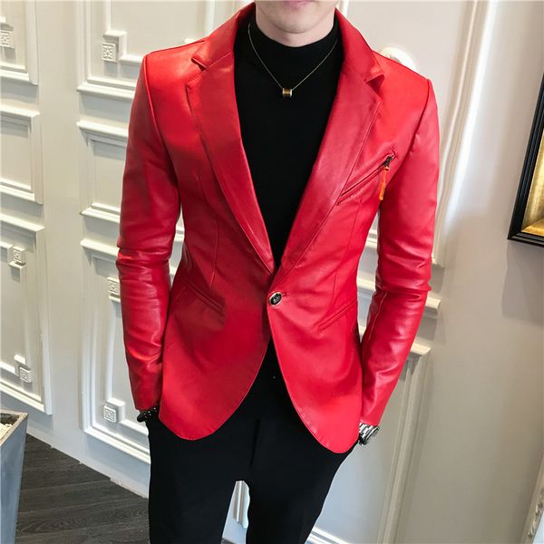 spring 2019 new pu leather jacket men korean slim fit mens leather jacket long sleeve casual one button blazer style coat men, Black
spring 2019 new pu leather jacket men korean slim fit mens leather jacket long sleeve casual one button blazer style coat men, Black