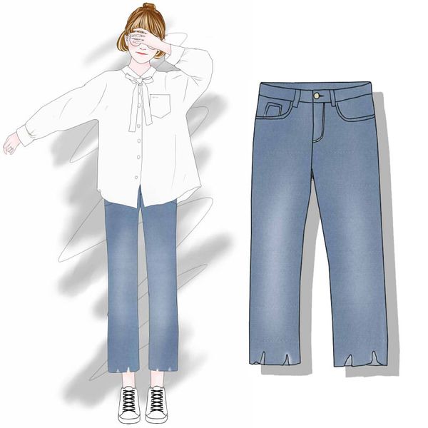 2019 new fashion women's jeans slim wear white washed jeans straight female micro-ninth, Blue
2019 new fashion women's jeans slim wear white washed jeans straight female micro-ninth, Blue