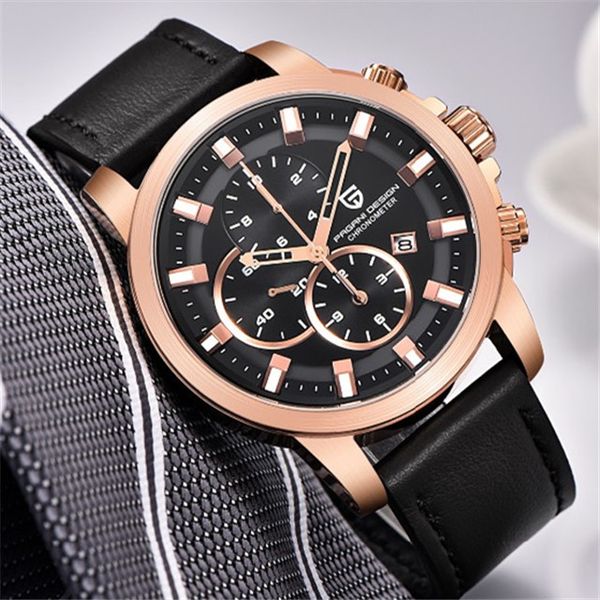 

men's sport watch multifunction watches pagani design quartz wristwatch automatic date relogio masculino, Slivery;brown