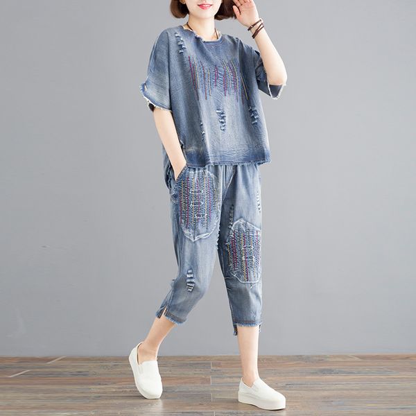 two piece dress literary jeans 2 set and pants embroidery striped womens clothing korean denim suit female ensemble femme deux pieces, White
two piece dress literary jeans 2 set and pants embroidery striped womens clothing korean denim suit female ensemble femme deux pieces, White