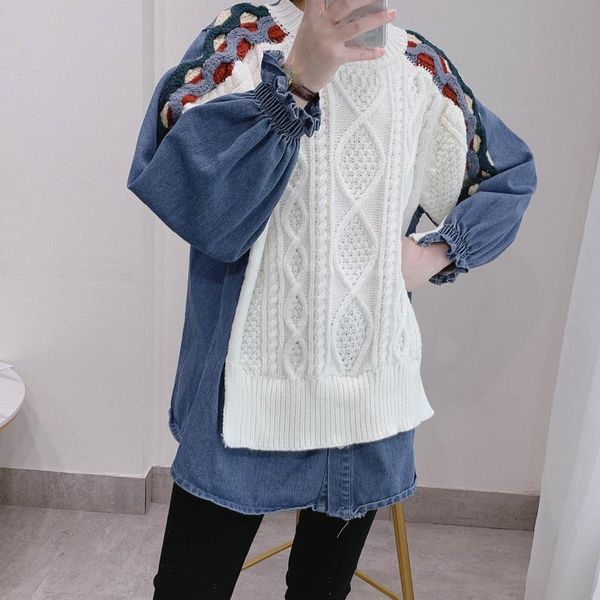 2020 winter new pattern o neck long sleeve fake two piece denim patchwork knitting casual sweaters pullovers women sweaters, White;black
2020 winter new pattern o neck long sleeve fake two piece denim patchwork knitting casual sweaters pullovers women sweaters, White;black