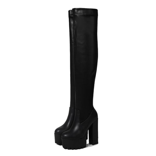 

ltarta women 15cm thick over female high-heeled waterproof platform pu knee high square heels boots mx200508, Black