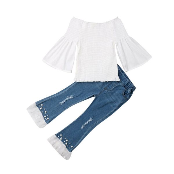 1-6years toddler kid girls clothing set autumn new ruffles long sleeve t shirt lace pearl denim pants fashion kid costumes, White
1-6years toddler kid girls clothing set autumn new ruffles long sleeve t shirt lace pearl denim pants fashion kid costumes, White
