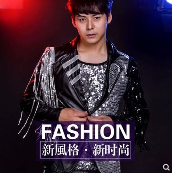 s-5xl 2019 new (suit pants) men clothing fashion singer fringe sequins dj ds pu leather suit set plus size stage costumes, Black
s-5xl 2019 new (suit pants) men clothing fashion singer fringe sequins dj ds pu leather suit set plus size stage costumes, Black