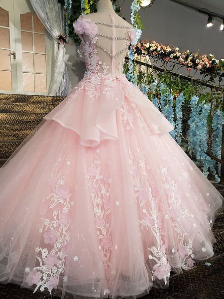 robe de soiree longue zipper back wedding dress floor length cap sleeves ball gown 3d flowers luxury pink quinceanera dressese, White
robe de soiree longue zipper back wedding dress floor length cap sleeves ball gown 3d flowers luxury pink quinceanera dressese, White