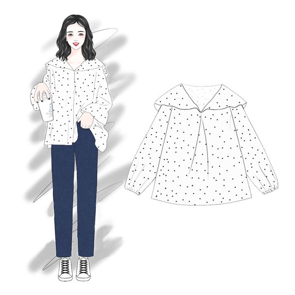 2019 new fashion women's blouse shirt turn loose leaf dot chiffon shirt female, White
2019 new fashion women's blouse shirt turn loose leaf dot chiffon shirt female, White