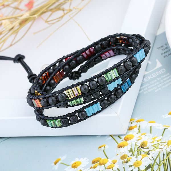 3layers lava stone wrap bracelets for women bohemian geometric crystal accessories leather beaded bracelet jewelry essential oil diffuser, Black
3layers lava stone wrap bracelets for women bohemian geometric crystal accessories leather beaded bracelet jewelry essential oil diffuser, Black