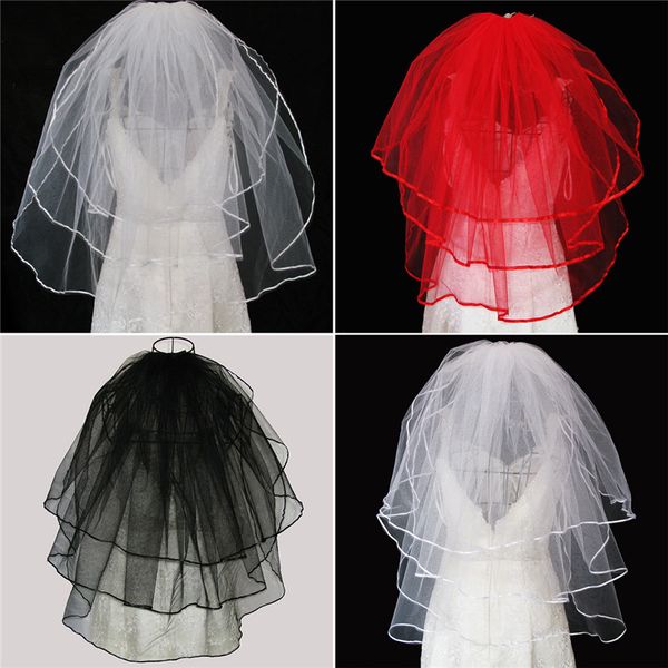 

Red Black Ivory White Bridal Tulle Veils with Comb 3 Layer Beautiful Wedding Veil for Bride Engagement Wedding Accessories Veil