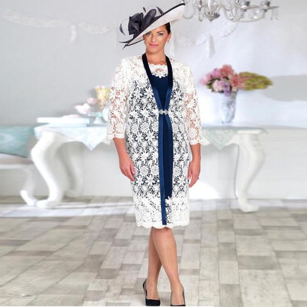 elegant navy blue knee length mother of the bride dresses with lace jacket jewel neck short sleeve wedding guest dress plus size, Black;red
elegant navy blue knee length mother of the bride dresses with lace jacket jewel neck short sleeve wedding guest dress plus size, Black;red