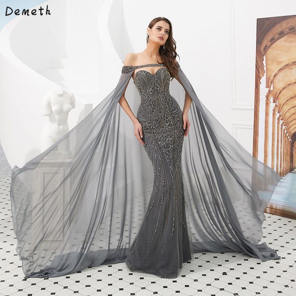 luxury dark gray evening dresses with wrap heavy beading mermaid evening gowns demeth long party dress, White;black
luxury dark gray evening dresses with wrap heavy beading mermaid evening gowns demeth long party dress, White;black