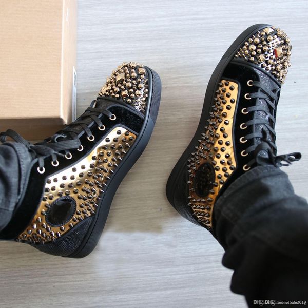 studs spikes sneakers shoes for women, men black-gold beads red bottom casual shoes walking perfect waterproof box, dust bag, eu35-47
studs spikes sneakers shoes for women, men black-gold beads red bottom casual shoes walking perfect waterproof box, dust bag, eu35-47