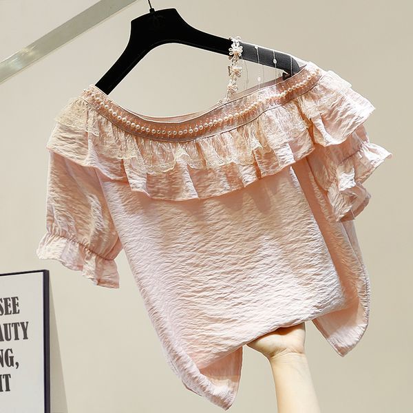 women summer white pink blouse harajuku beaded sweet ruffled splicing collar mesh stitching perspective short sleeve shirt blusa
women summer white pink blouse harajuku beaded sweet ruffled splicing collar mesh stitching perspective short sleeve shirt blusa