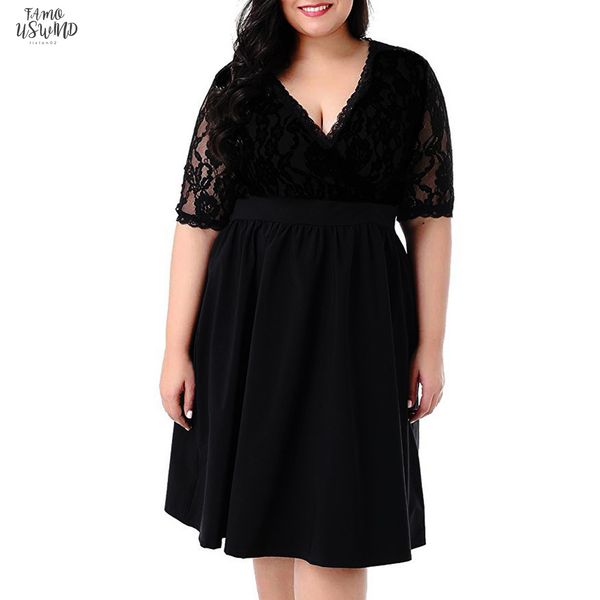 2020 large size v neck short sleeved lace waist dress summer outdoor nightclub party ball gown elegant dress plus size sundress, Black;gray
2020 large size v neck short sleeved lace waist dress summer outdoor nightclub party ball gown elegant dress plus size sundress, Black;gray