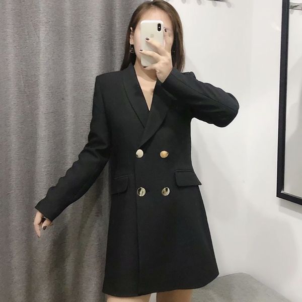 2019 autumn europe and america women's dress double breasted suit long sleeve straight-cut small suit coat new products, Black;white
2019 autumn europe and america women's dress double breasted suit long sleeve straight-cut small suit coat new products, Black;white