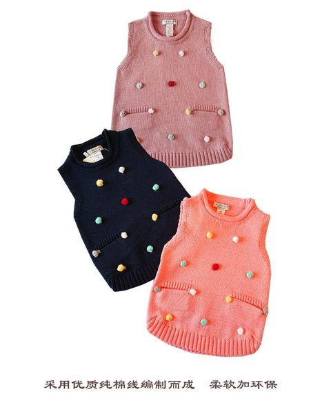 babies girls 1-3 years spring autumn warm colorful pompom decoration sleeveless o-neck pullover closure cotton sweater vest, Blue
babies girls 1-3 years spring autumn warm colorful pompom decoration sleeveless o-neck pullover closure cotton sweater vest, Blue