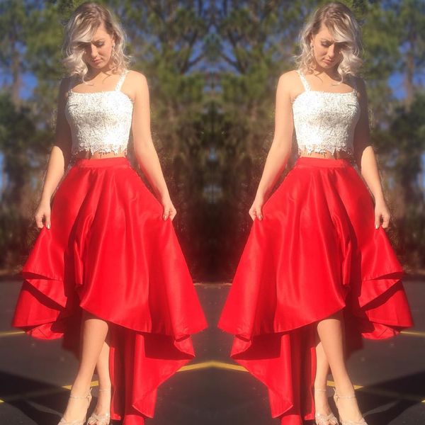 cute high low red and white lace prom homecoming dresses with straps satin two pieces gradution cocktail party dress plus size, Black
cute high low red and white lace prom homecoming dresses with straps satin two pieces gradution cocktail party dress plus size, Black