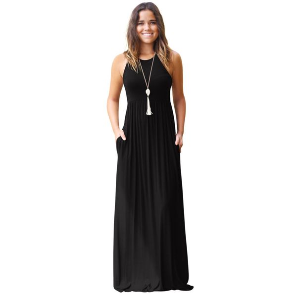 women long summer dress 2019 new solid o neck sleeveless racer back sundress high waist pleated pockets maxi casual dress j190601, Black;pink
women long summer dress 2019 new solid o neck sleeveless racer back sundress high waist pleated pockets maxi casual dress j190601, Black;pink