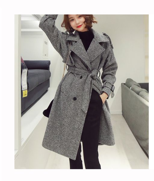 women's wool & blends women 2021 autumn winter long tweed bandage double breasted coat, Black
women's wool & blends women 2021 autumn winter long tweed bandage double breasted coat, Black