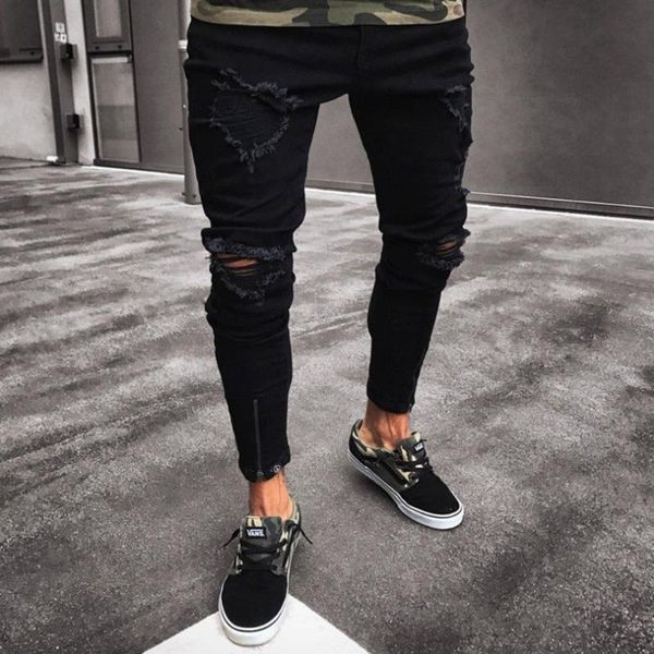 knee hole cool men black skinny biker jeans frayed slim fit long denim trousers summer casual streetwear jeans, Blue
knee hole cool men black skinny biker jeans frayed slim fit long denim trousers summer casual streetwear jeans, Blue