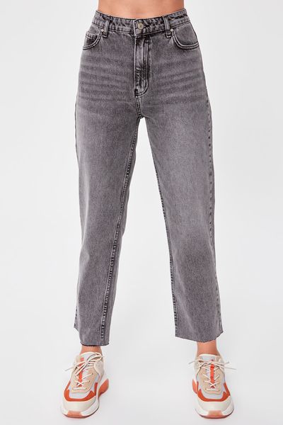 

trendyol-промывка высокий бел прямые джинсы женщины высокой талией flare джинсы упругие широкий ноги джинсовые брюки карманы solid color plu, Blue