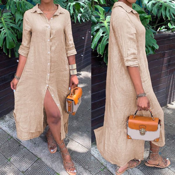 s-5xl celmia women vintage dress 2020 spring lapel long sleeve solid buttons casual loose maxi sundress plus size party vestidos, Black;gray
s-5xl celmia women vintage dress 2020 spring lapel long sleeve solid buttons casual loose maxi sundress plus size party vestidos, Black;gray