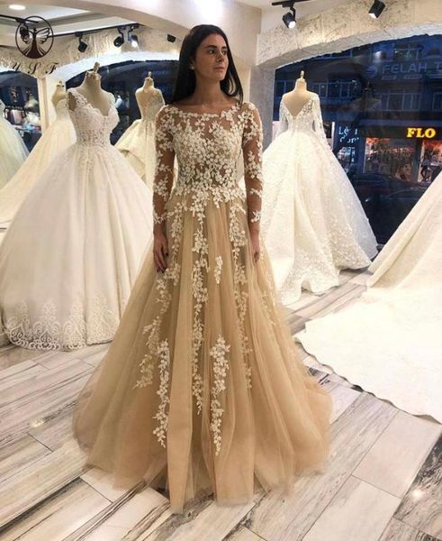 design prom dresses o neck appliqued lace long sleeve sheer bodice floor length champagne prom dresses, White;black
design prom dresses o neck appliqued lace long sleeve sheer bodice floor length champagne prom dresses, White;black