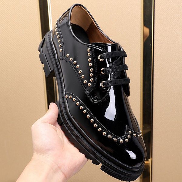 korean version of the thick bottom bright rivet shoes men's tide casual shoes wedding shoes handsome punk nightclub wind shoe, Black 
korean version of the thick bottom bright rivet shoes men's tide casual shoes wedding shoes handsome punk nightclub wind shoe, Black