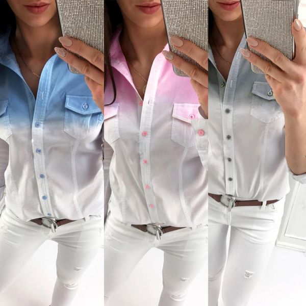 women shirts blouses long sleeve turn-down collar shirts casual gradient lady fashion, White
women shirts blouses long sleeve turn-down collar shirts casual gradient lady fashion, White