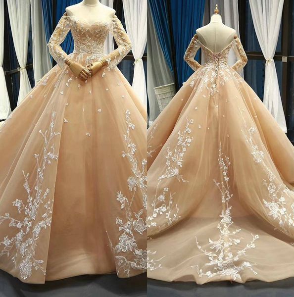 champagne wedding dresses 2019 off shoulder long sleeves a line bridal gowns lace appliqued country wedding dress custom, White
champagne wedding dresses 2019 off shoulder long sleeves a line bridal gowns lace appliqued country wedding dress custom, White