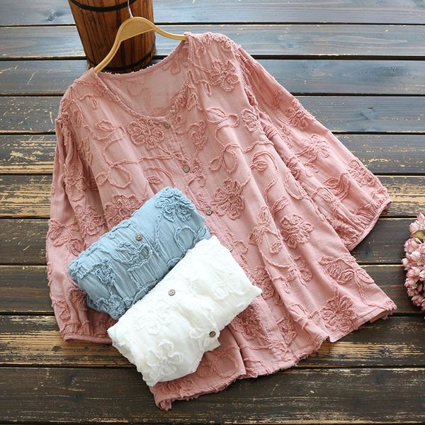 7528 mori girl new spring blouse literary casual cotton three quarter sleeve solid color shirts women, White
7528 mori girl new spring blouse literary casual cotton three quarter sleeve solid color shirts women, White