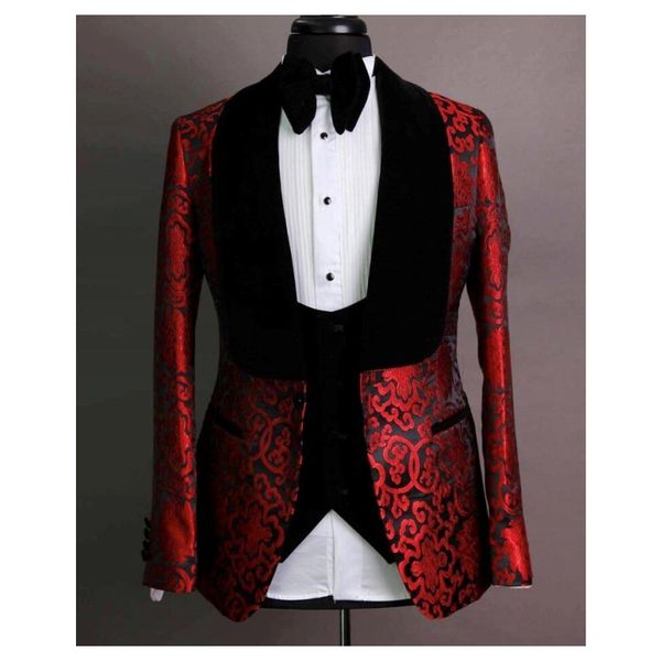 red lace print wedding tuxedos black shawl lapel custom made men suits one button formal prom suit (jacket+bow), Black;gray
red lace print wedding tuxedos black shawl lapel custom made men suits one button formal prom suit (jacket+bow), Black;gray