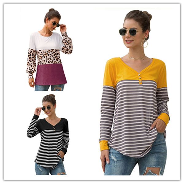 women designer t-shirt striped v neck ladies leopard printed tees loose plus size women clothing streetwear, White
women designer t-shirt striped v neck ladies leopard printed tees loose plus size women clothing streetwear, White