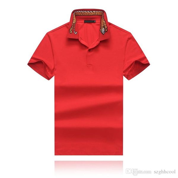 

19ss летняя мужская одежда дизайнерская футболка воротник тигр с вышивкой отворот дизайнерская поло мужская одежда красный синий черный три, White;black