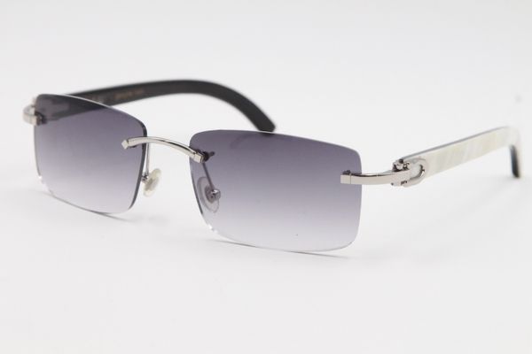 

wholesale 8200757 style glasses genuine natural black and white vertical stripes buffalo horn rimless sunglasses frame size: 56-18-140mm, White;black