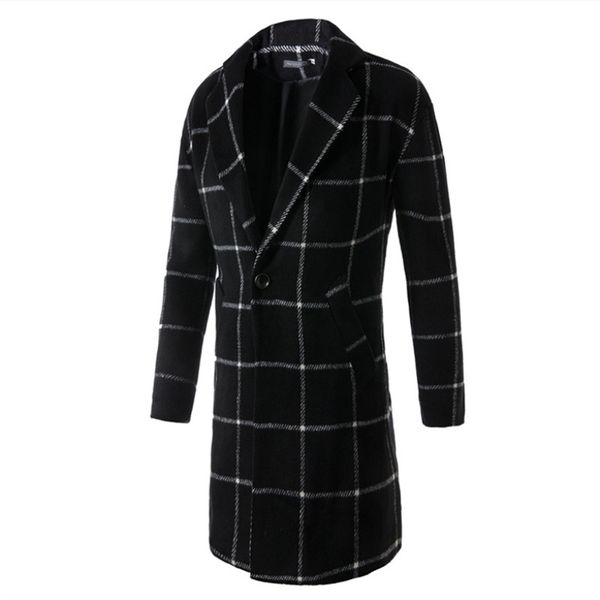 men's autumn and winter long slim korean plaid wool trench coat / youth casual letters urban fashion trend boutique blends coat, Black
men's autumn and winter long slim korean plaid wool trench coat / youth casual letters urban fashion trend boutique blends coat, Black