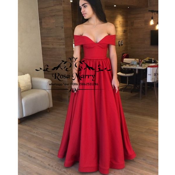 red off shoulder prom dresses 2020 a line long satin simple girls formal engagement evening party gowns for women, White;black
red off shoulder prom dresses 2020 a line long satin simple girls formal engagement evening party gowns for women, White;black
