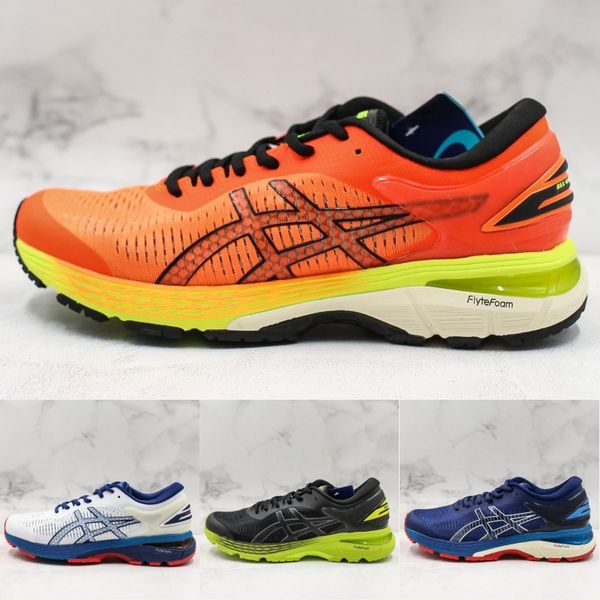 

2019 ASICS GEL KAYANO 25 Men Running Shoes New Balck Orange White Blue Designer Sneakers Top Quality Men Sport Shoes Size 40.5-45