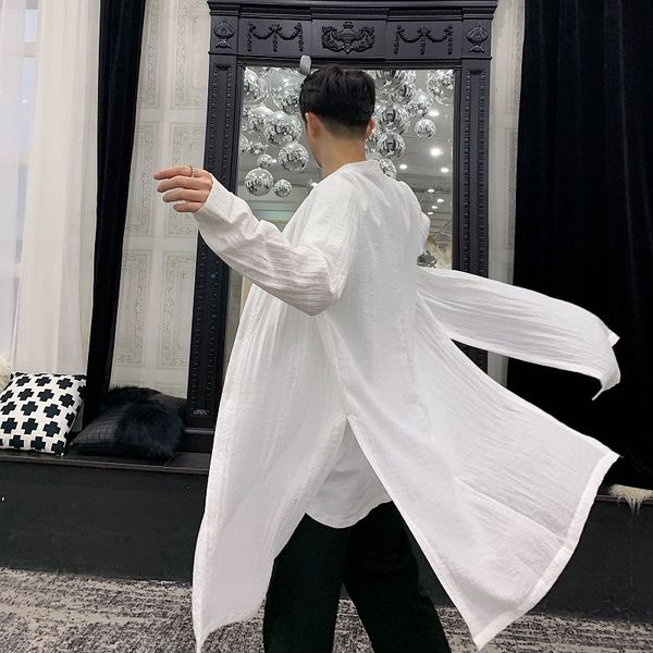 2019 summer men cotton & linen side split long shirts stand collar blouse man vintage white black color punk hip hop shirt
2019 summer men cotton & linen side split long shirts stand collar blouse man vintage white black color punk hip hop shirt