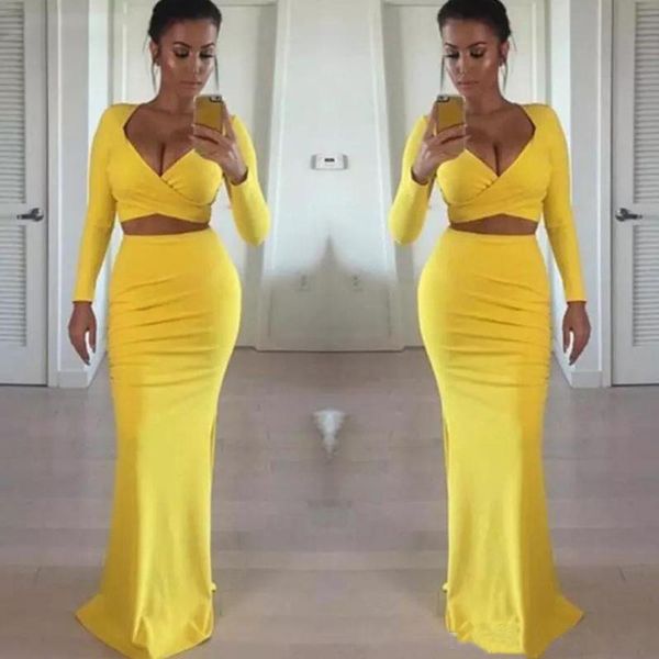 yellow prom dresses two pieces tight long sleeve evening gowns for women floor length mermaid formal dress vestidos de formatura, Black;red
yellow prom dresses two pieces tight long sleeve evening gowns for women floor length mermaid formal dress vestidos de formatura, Black;red