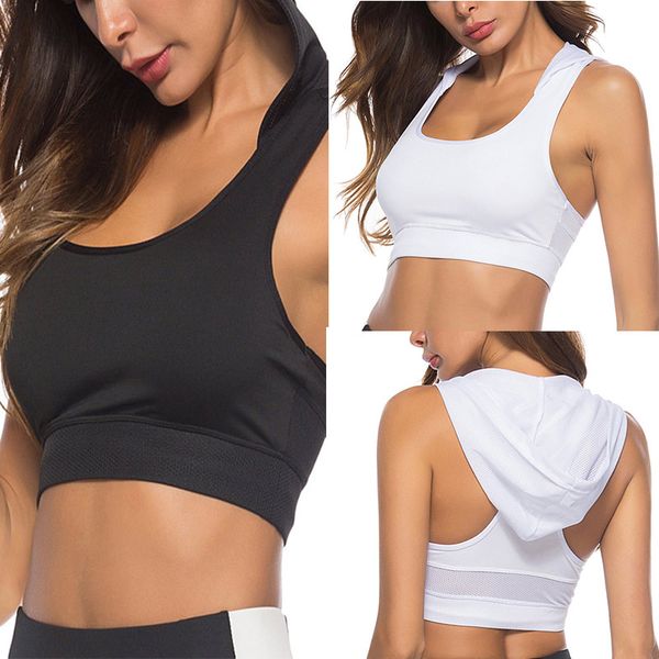 hooded sports bras women cozy padded crop female gym sport solid tank breathable push up fitness running sport bras, White;black
hooded sports bras women cozy padded crop female gym sport solid tank breathable push up fitness running sport bras, White;black