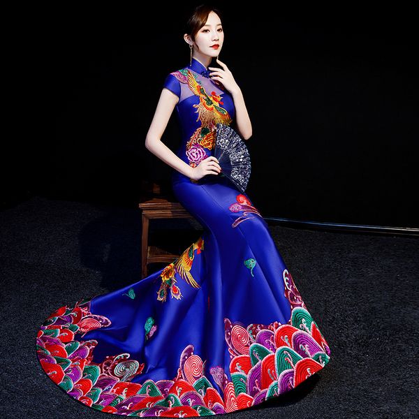 blue embroidered chinese traditional gown modern qipao wedding cheongsam long evening party dress women backless vestido, White;black
blue embroidered chinese traditional gown modern qipao wedding cheongsam long evening party dress women backless vestido, White;black